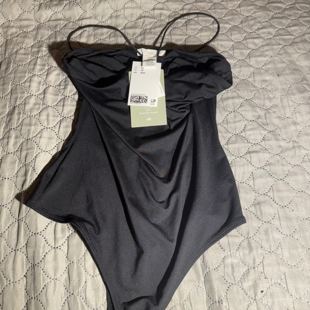 H&M Black High Neck Sleeveless Bodysuit Spaghetti Straps New With Tags XS